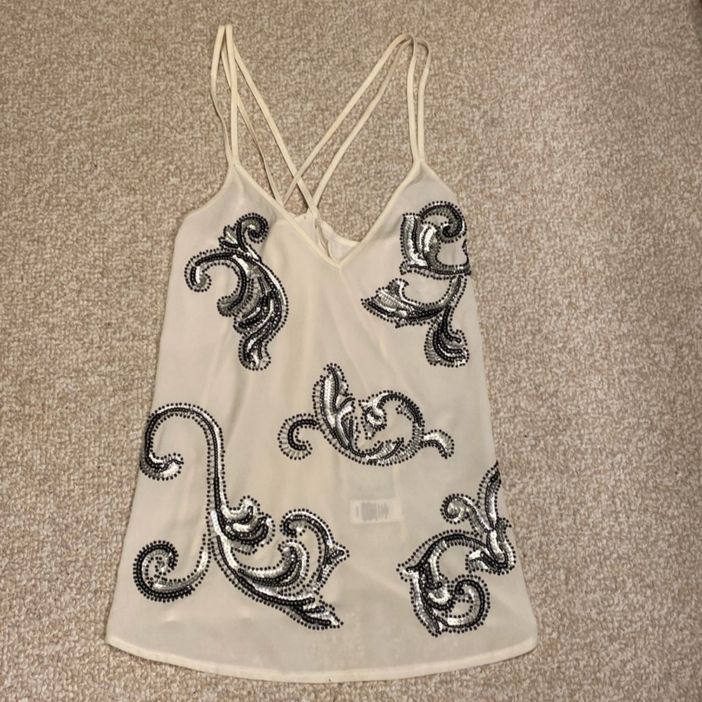 Beaded White V Neck Blouse